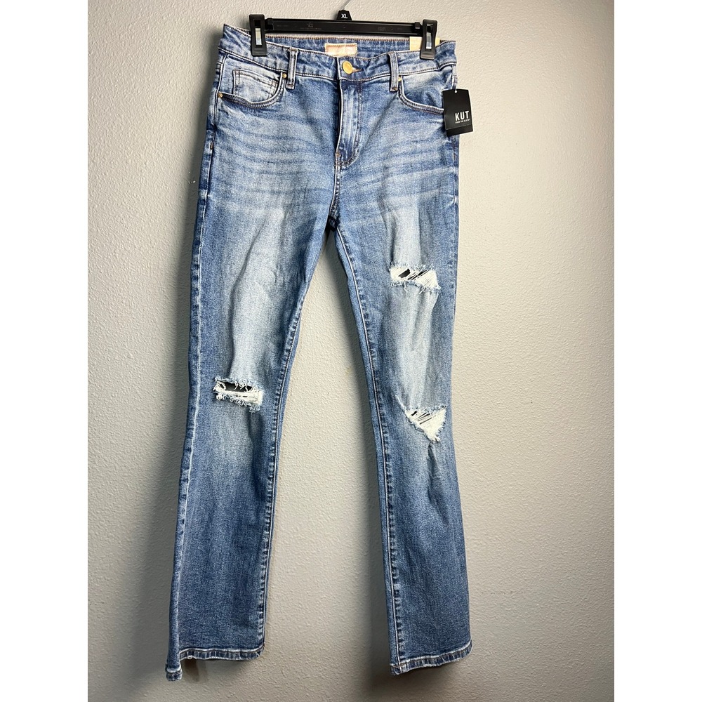 NWT Kut from the Kloth Nadia Flare High Rise Distressed Jeans Blue Size 4 Retro